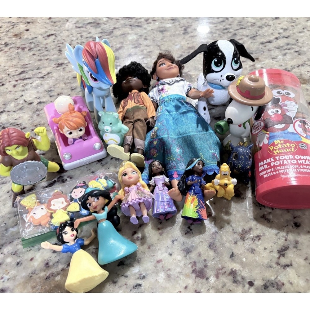 Lot of 17 Mixed Character Toys Disney Encanto Snoopy Pony Dolls Figures Random